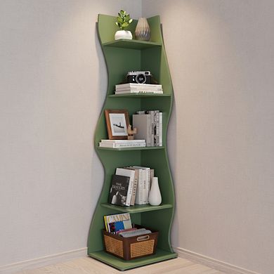 ZUQIETA 5-Tier Corner Wall Shelf, Modern Stylish Storage Bookcase for Small Spaces, Living Room
