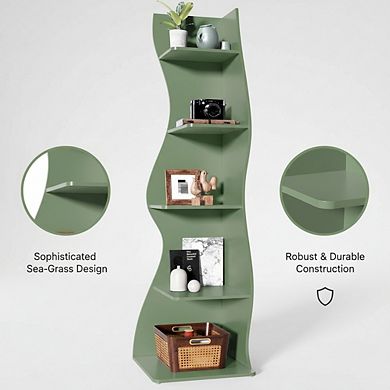 ZUQIETA 5-Tier Corner Wall Shelf, Modern Stylish Storage Bookcase for Small Spaces, Living Room