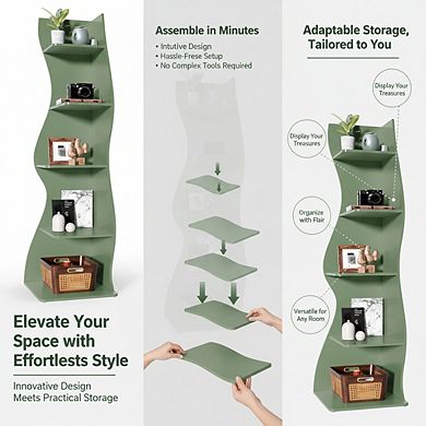 ZUQIETA 5-Tier Corner Wall Shelf, Modern Stylish Storage Bookcase for Small Spaces, Living Room