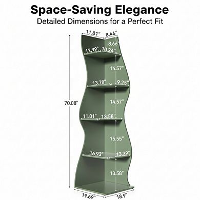 ZUQIETA 5-Tier Corner Wall Shelf, Modern Stylish Storage Bookcase for Small Spaces, Living Room