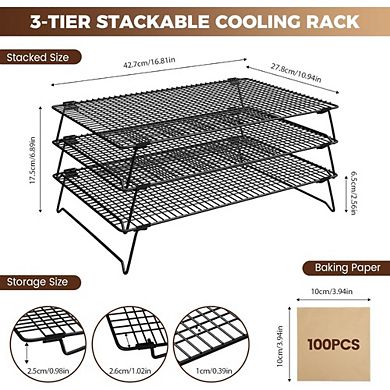 Great Ambitions Collapsible 3-Layer Cooling Rack, 17x11 Inch Stackable Drying Rack for Baking