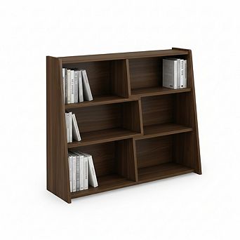 ZUQIETA 3 tier Ladder Bookcase, Low Extendable Shelf for Small Spaces & Corners, Dark Walnut