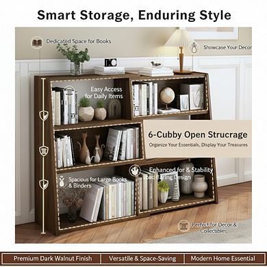 ZUQIETA 3-Tier Ladder Bookcase, Low Extendable Shelf for Small Spaces & Corners, Dark Walnut