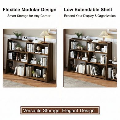 ZUQIETA 3-Tier Ladder Bookcase, Low Extendable Shelf for Small Spaces & Corners, Dark Walnut