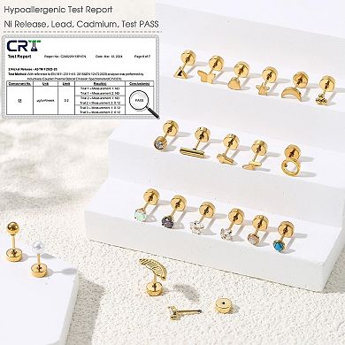 ZUQIETA 21-Pair Surgical Steel Earrings - Hypoallergenic Flat Back Studs for Sensitive Ears