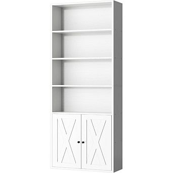 ZUQIETA 6-Shelf Industrial Bookcase with Doors, 70.6" Tall Floor Standing Storage for Home Office &