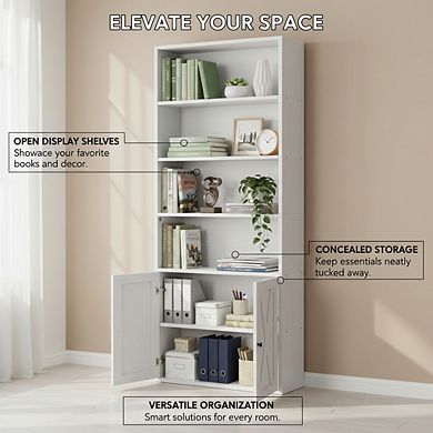 ZUQIETA 6-Shelf Industrial Bookcase with Doors, 70.6" Tall Floor Standing Storage for Home Office &