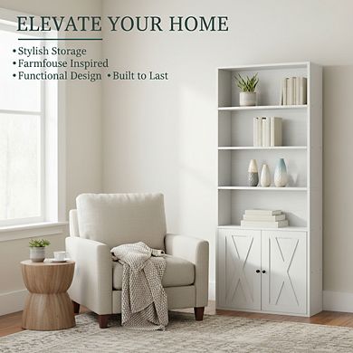 ZUQIETA 6-Shelf Industrial Bookcase with Doors, 70.6" Tall Floor Standing Storage for Home Office &