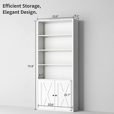 ZUQIETA 6-Shelf Industrial Bookcase with Doors, 70.6" Tall Floor Standing Storage for Home Office &