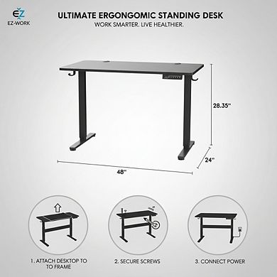 KSIZUIS Electric Standing Desk with Memory - 47.2"x23.6" Two-Piece Adjustable Sit-Stand Desktop
