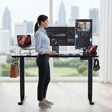 KSIZUIS Electric Standing Desk with Memory - 47.2"x23.6" Two-Piece Adjustable Sit-Stand Desktop