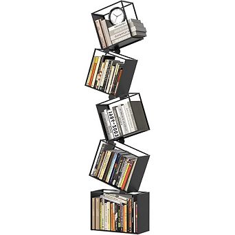ZUQIETA 5 tier Geometric Metal Bookshelf, Modern Narrow Corner Floor Shelf for Living Room Office