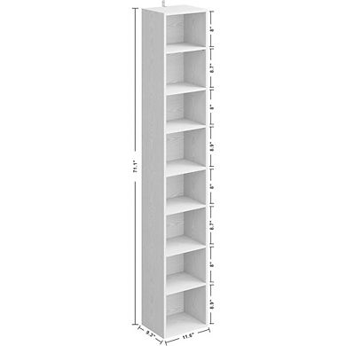 ZUQIETA 8-Tier Narrow Corner Bookcase - Tall Space-Saving Shelf for Living Room & Office, White