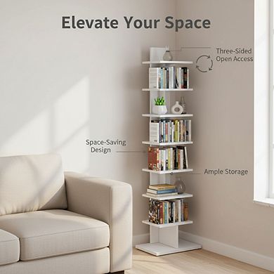 ZUQIETA 8-Tier Narrow Spine Bookcase, Corner Shelf for Small Spaces, Living Room, Office Study