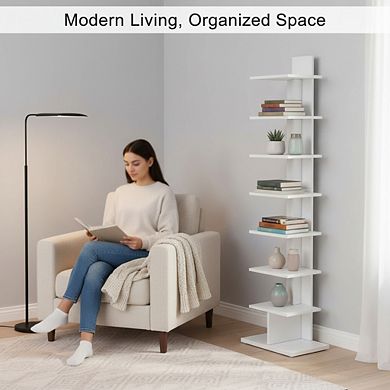 ZUQIETA 8-Tier Narrow Spine Bookcase, Corner Shelf for Small Spaces, Living Room, Office Study