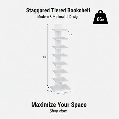 ZUQIETA 8-Tier Narrow Spine Bookcase, Corner Shelf for Small Spaces, Living Room, Office Study