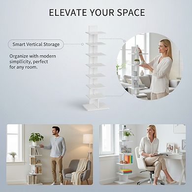 ZUQIETA 8-Tier Narrow Spine Bookcase, Corner Shelf for Small Spaces, Living Room, Office Study