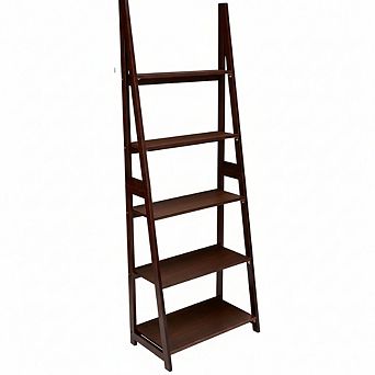 ZUQIETA 5-Shelf Ladder Bookcase, Solid Rubberwood Frame, 70.1" H, Espresso Finish