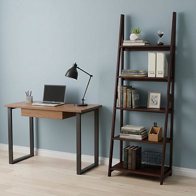 ZUQIETA 5-Shelf Ladder Bookcase, Solid Rubberwood Frame, 70.1" H, Espresso Finish