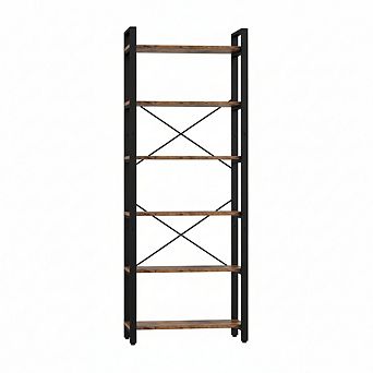ZUQIETA 6 tier Ladder Bookshelf, Vintage Industrial Style 110lb Display Shelf for Home Office Living