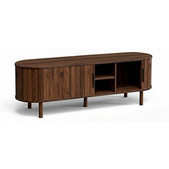 ZUQIETA TV Stand for 60"TVs-Modern Entertainment Center with Sliding Doors&Adjustable Shelf,Walnut