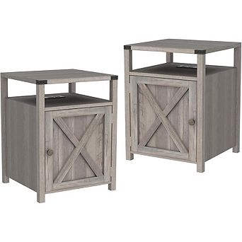 ZUQIETA Industrial Farmhouse Nightstand Set - with Charging Station, USB Ports & Outlets