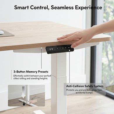 KSIZUIS 48"x24" Electric Standing Desk - Adjustable Sit-Stand Desk with Maple Top & White Frame
