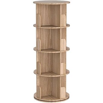 ZUQIETA 4 tier 360° Rotating Solid Wood Bookshelf, Floor Standing Display & Storage Organizer