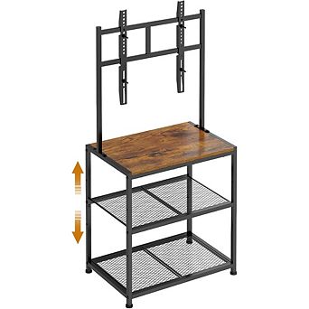 ZUQIETA Small Space Corner TV Stand - with Storage Shelves for 23-50” TVs, Rustic Brown