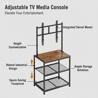 ZUQIETA Small Space Corner TV Stand - with Storage Shelves for 23-50” TVs, Rustic Brown