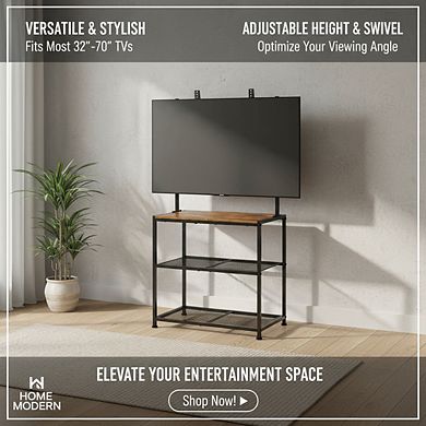 ZUQIETA Small Space Corner TV Stand - with Storage Shelves for 23-50” TVs, Rustic Brown
