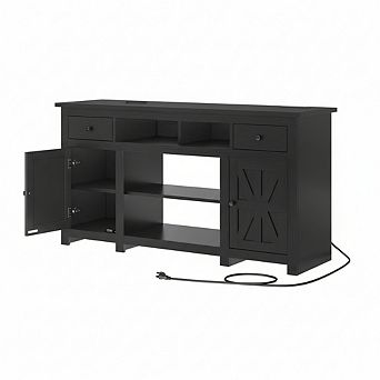 ZUQIETA Farmhouse TV Stand for 65" TVs with Storage Cabinets & Drawers, Black