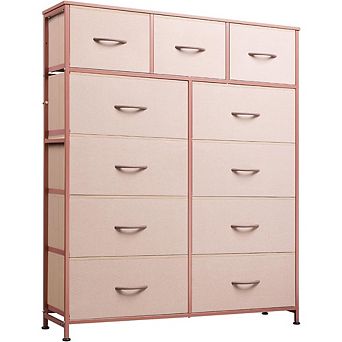 ZUQIETA 11-Drawer Pink Storage Tower - Fabric Dresser with Steel Frame & Wood Top for Kids