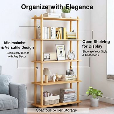 ZUQIETA 5-Tier Modern Wooden Bookcase, Open Rectangle Shelf for Home & Office, Oak Finish