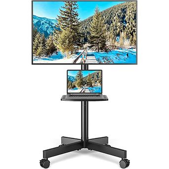 ZUQIETA Silent Rolling TV Stand - Mobile Cart with Adjustable Height & Tilt for 23-65” TVs
