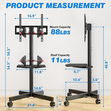 ZUQIETA Silent Rolling TV Stand - Mobile Cart with Adjustable Height & Tilt for 23-65” TVs