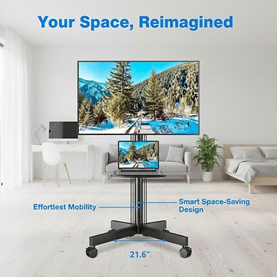 ZUQIETA Silent Rolling TV Stand - Mobile Cart with Adjustable Height & Tilt for 23-65” TVs