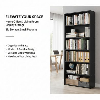 ZUQIETA 6-Tier Open Bookcase, 70.6" Tall Floor Shelves for Home Office & Living Room Display Storage