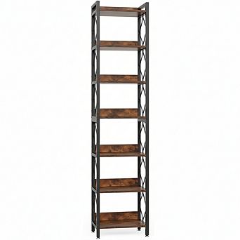 ZUQIETA 7 tier Corner Bookcase, 78.7" Tall Narrow Shelf for Small Spaces, Living Room & Office, Meta