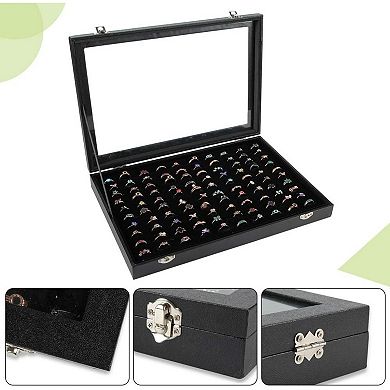 Great Ambitions Ring Display Case Organizer Box with Transparent Lid,Ring Holder Showcase 100 Slot