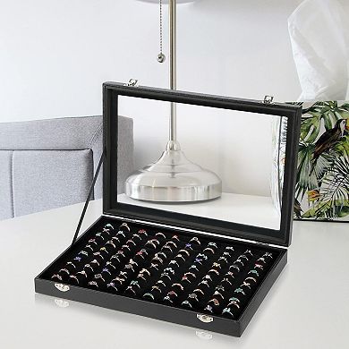 Great Ambitions Ring Display Case Organizer Box with Transparent Lid,Ring Holder Showcase 100 Slot