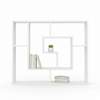 ZUQIETA 6 tier Wall Mounted Geometric Bookshelf, 47" H Floating Display Shelf for Bedroom Living