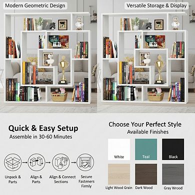 ZUQIETA 6-Tier Wall Mounted Geometric Bookshelf, 47" H Floating Display Shelf for Bedroom Living