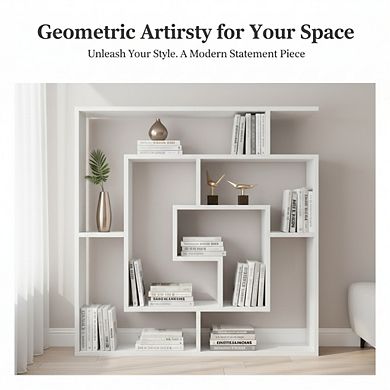 ZUQIETA 6-Tier Wall Mounted Geometric Bookshelf, 47" H Floating Display Shelf for Bedroom Living