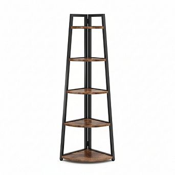 ZUQIETA 70" Corner Ladder Shelf, 5 tier Rustic Industrial Bookcase & Plant Stand for Living Room