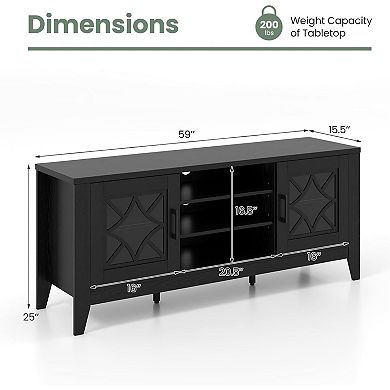ZUQIETA 65"TV Stand with Glass Door Cabinets & 4 Adjustable Shelves,Modern Media Console,Black