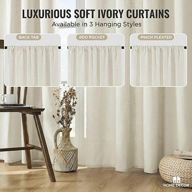 KSIZUIS Farmhouse Linen Curtains - 108” Long 2-Panel Set, Semi-Blackout Ivory Drapes, Rod Pocket
