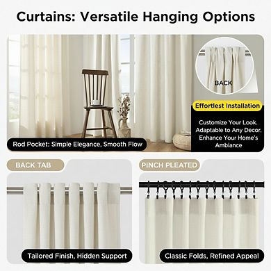 KSIZUIS Farmhouse Linen Curtains - 108” Long 2-Panel Set, Semi-Blackout Ivory Drapes, Rod Pocket