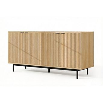 ZUQIETA Modern TV Stand for 65"TVs-Storage Cabinets&Adjustable Shelves,Natural Wood