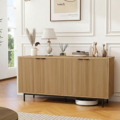 ZUQIETA Modern TV Stand for 65"TVs-Storage Cabinets&Adjustable Shelves,Natural Wood